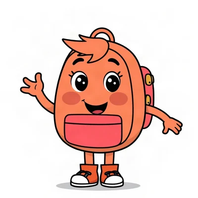 pfp for school — cheerful backpack character, soft rounded cartoon, cheerful primary colors