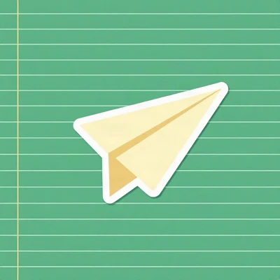 pfp for school — paper plane over notebook pattern, clean sticker style, forest green and cream