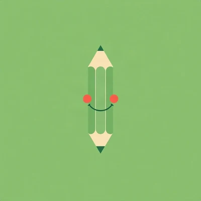 pfp for school — smiling pencil character, minimal geometric design, forest green and cream