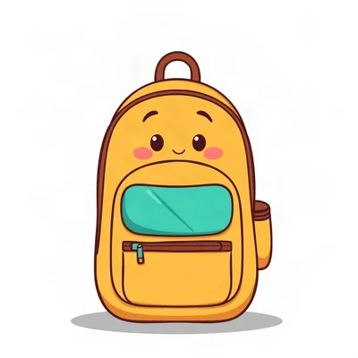 pfp for school — cheerful backpack character, soft rounded cartoon, cheerful primary colors