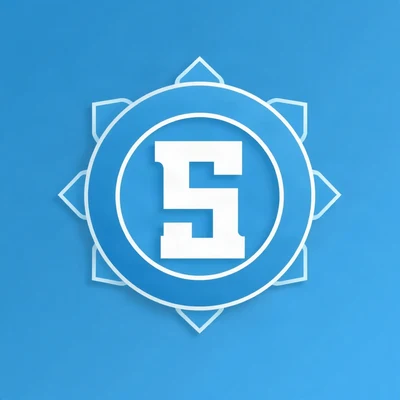 pfp for school — varsity letter badge design, minimal geometric design, soft blue and white