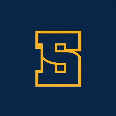 pfp for school — varsity letter badge design, minimal geometric design, navy and gold palette