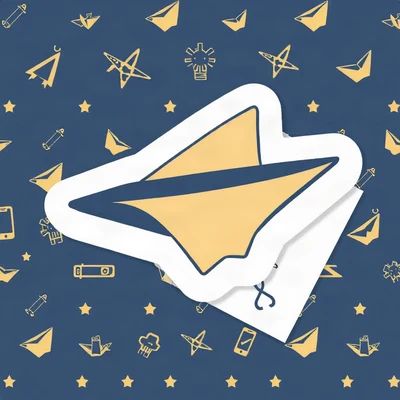 pfp for school — paper plane over notebook pattern, clean sticker style, navy and gold palette