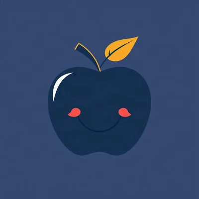 pfp for school — apple with a happy face, minimal geometric design, navy and gold palette