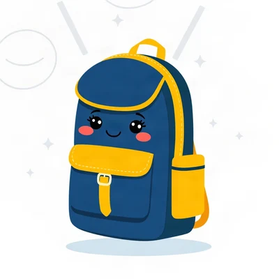 pfp for school — cheerful backpack character, flat vector illustration, navy and gold palette
