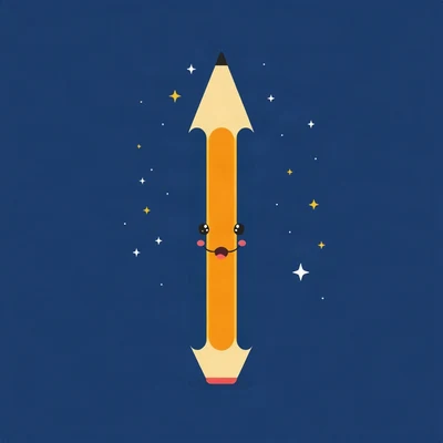 pfp for school — smiling pencil character, flat vector illustration, navy and gold palette