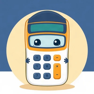 pfp for school — friendly calculator mascot, soft rounded cartoon, navy and gold palette