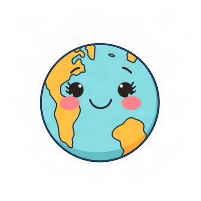 pfp for school — cute globe with a smile, clean sticker style, navy and gold palette