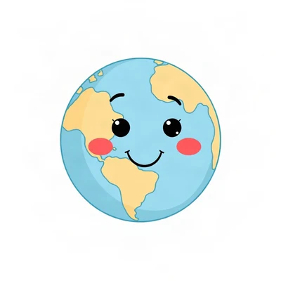 pfp for school — cute globe with a smile, clean sticker style, soft blue and white