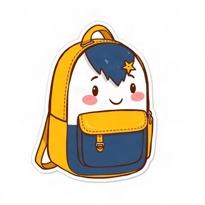 pfp for school — cheerful backpack character, clean sticker style, navy and gold palette