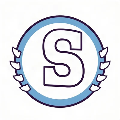 pfp for school — varsity letter badge design, soft rounded cartoon, soft blue and white