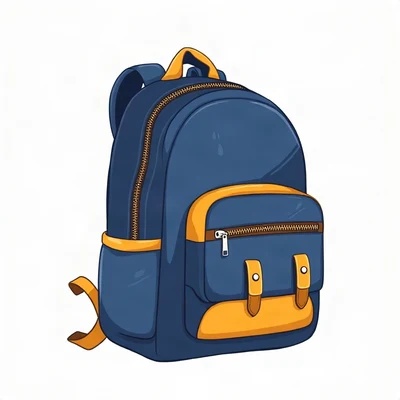 pfp for school — cheerful backpack character, clean sticker style, navy and gold palette