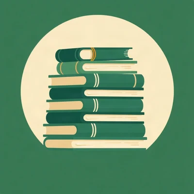 pfp for school — happy stack of books, minimal geometric design, forest green and cream