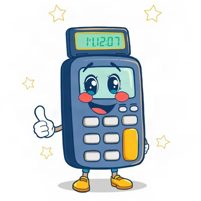 pfp for school — friendly calculator mascot, clean sticker style, navy and gold palette