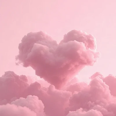 pink pfp — heart-shaped clouds, cinematic photo style, subtle sparkle