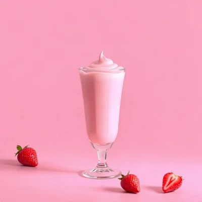 pink pfp — strawberry milk glass, soft 3d render, soft glow