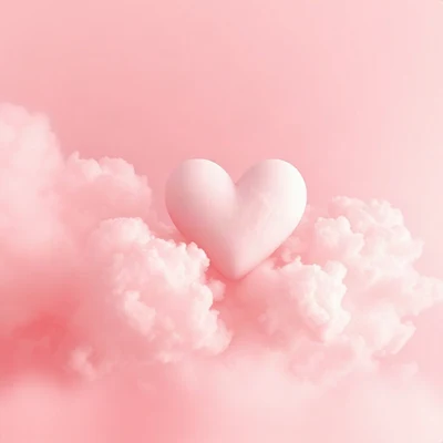 pink pfp — heart-shaped clouds, dreamy digital painting, soft glow