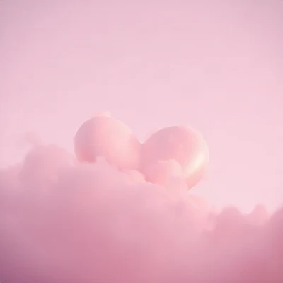 pink pfp — heart-shaped clouds, cinematic photo style, gentle bokeh