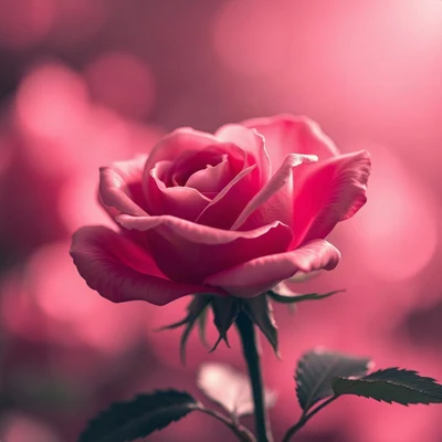 pink pfp — rose in bloom, cinematic photo style, gentle bokeh