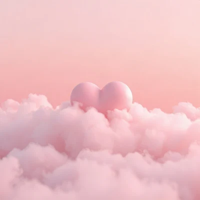 pink pfp — heart-shaped clouds, soft 3d render, misty atmosphere
