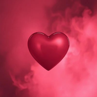pink pfp — glossy heart, cinematic photo style, misty atmosphere