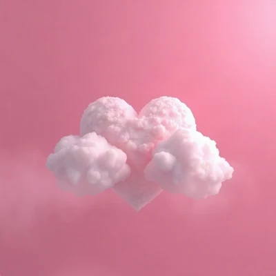 pink pfp — heart-shaped clouds, soft 3d render, misty atmosphere
