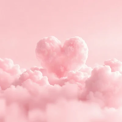 pink pfp — heart-shaped clouds, dreamy digital painting, misty atmosphere