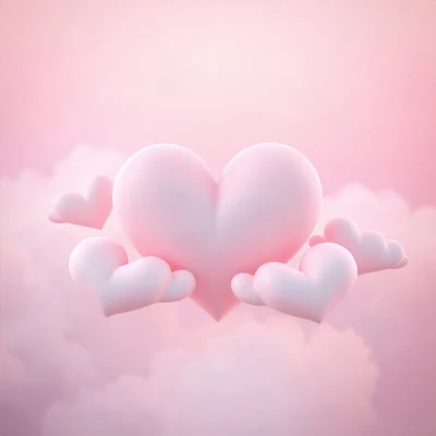 pink pfp — heart-shaped clouds, soft 3d render, gentle bokeh