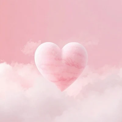 pink pfp — heart-shaped clouds, soft 3d render, misty atmosphere