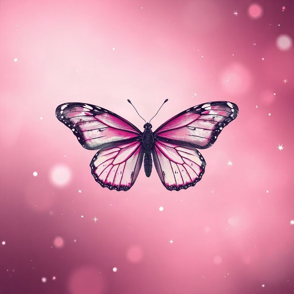 Pink PFPs — butterfly, cinematic photo style, subtle sparkle