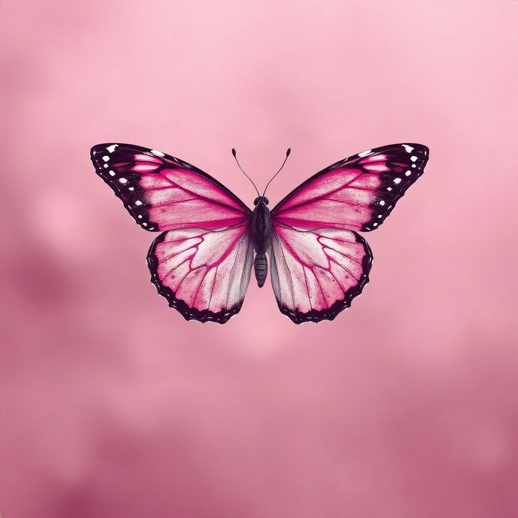 Pink PFPs — butterfly, cinematic photo style, misty atmosphere
