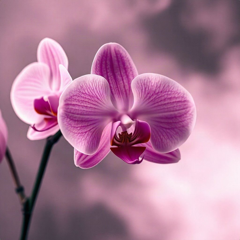 Pink PFPs — orchid flower, cinematic photo style, misty atmosphere
