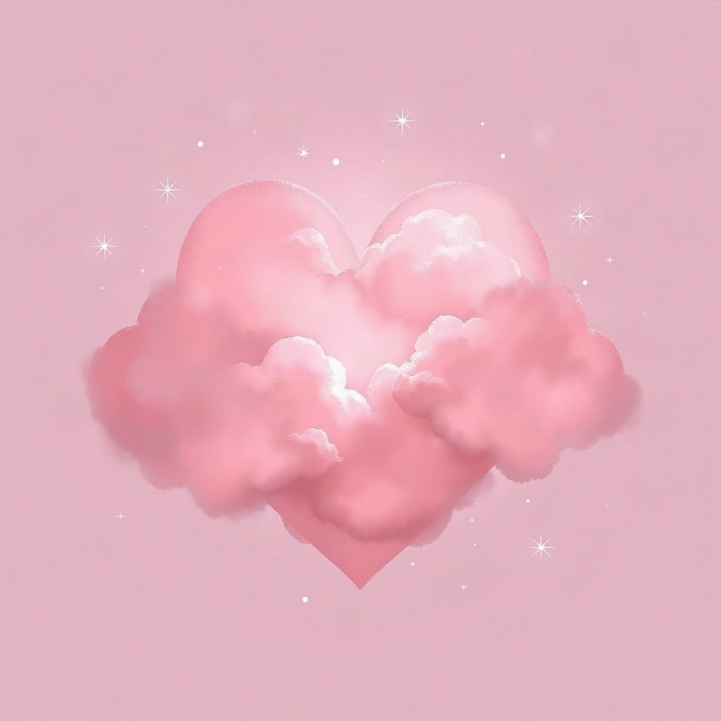 Pink PFPs — heart-shaped clouds, dreamy digital painting, subtle sparkle