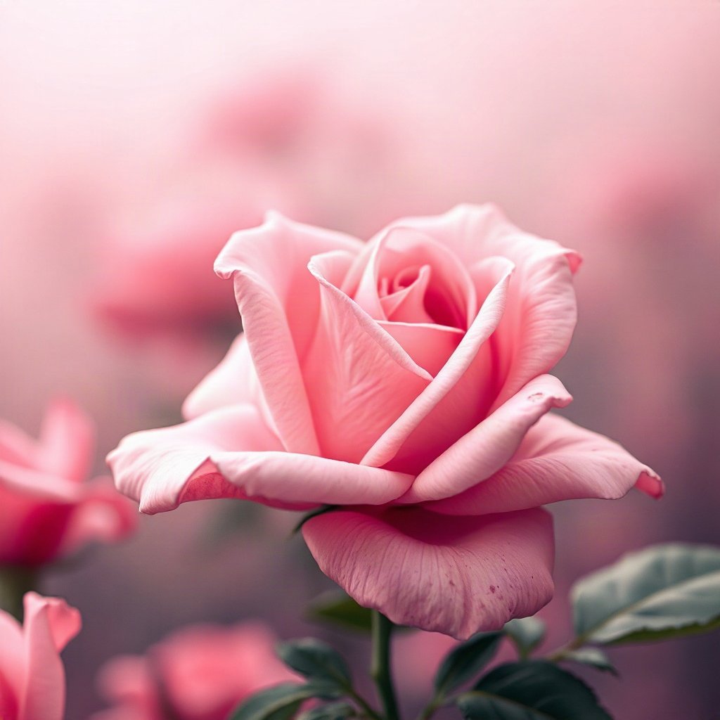 Pink PFPs — rose in bloom, cinematic photo style, misty atmosphere