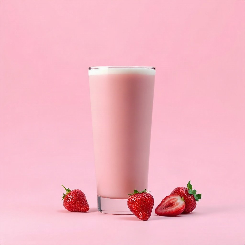 Pink PFPs — strawberry milk glass, soft 3d render, soft glow