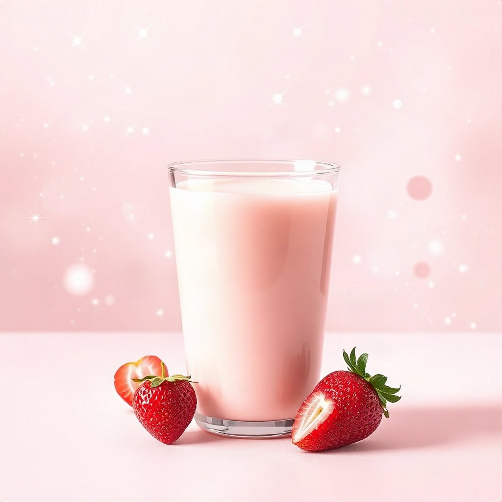 Pink PFPs — strawberry milk glass, dreamy digital painting, subtle sparkle