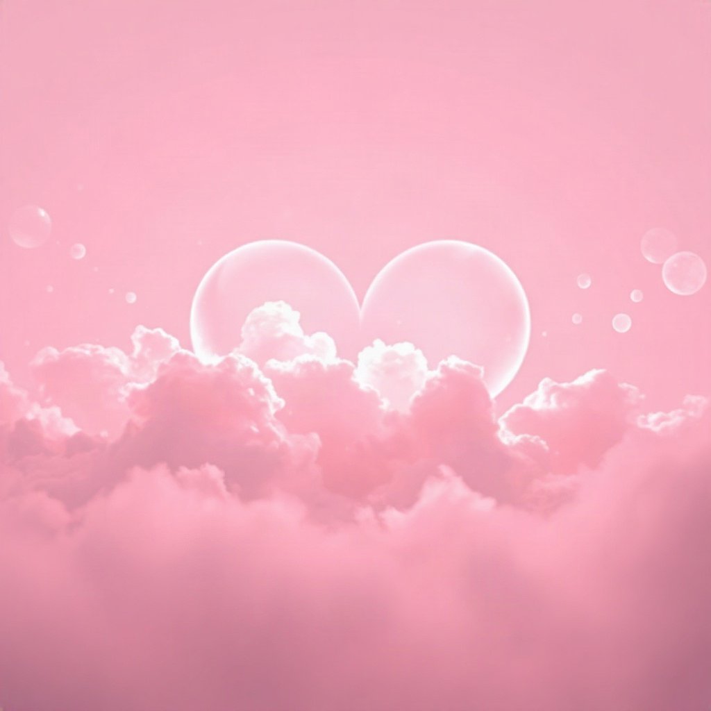 Pink PFPs — heart-shaped clouds, dreamy digital painting, gentle bokeh