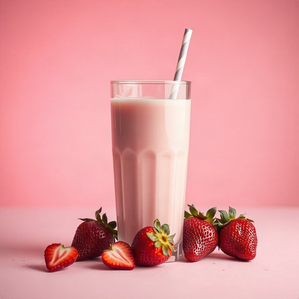 Pink PFPs — strawberry milk glass, cinematic photo style, soft glow