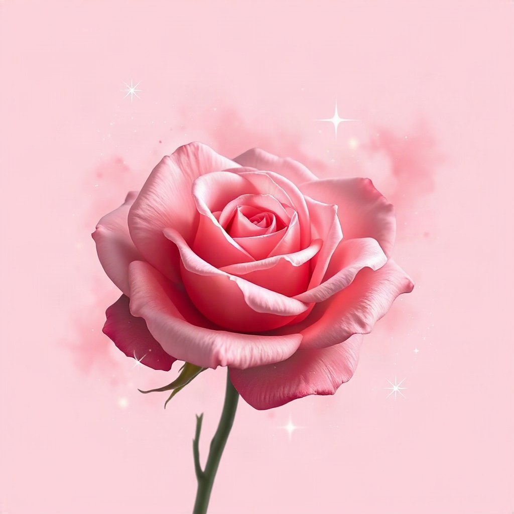 Pink PFPs — rose in bloom, dreamy digital painting, subtle sparkle