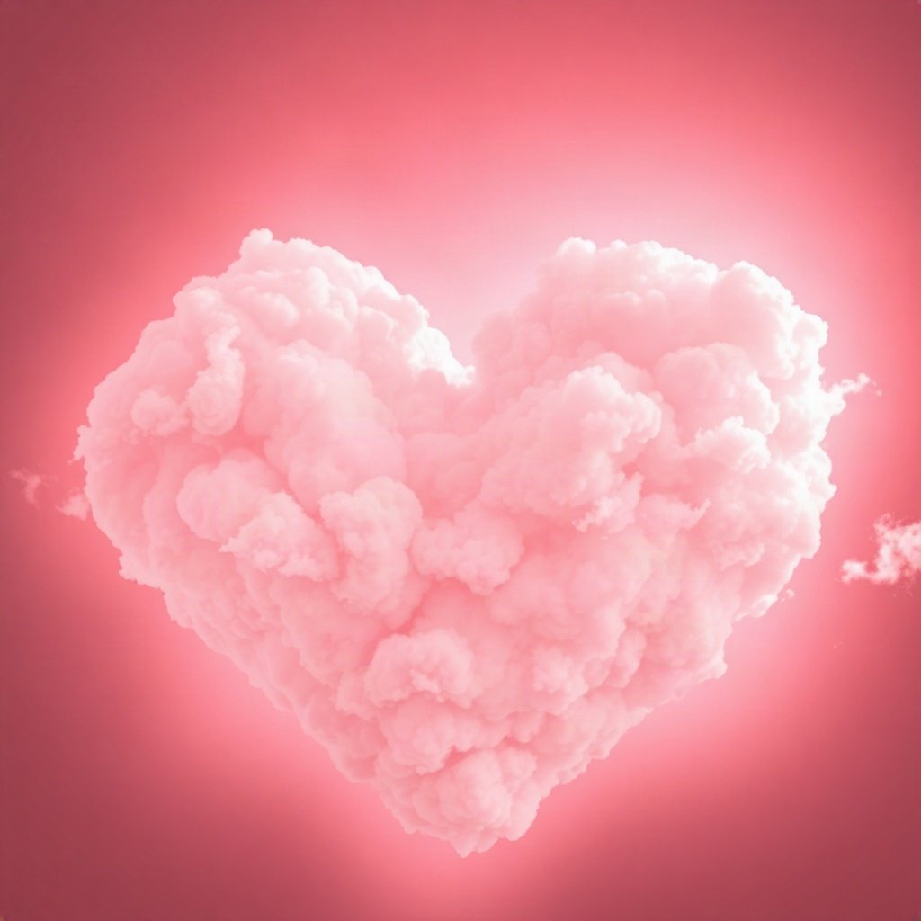 Pink PFPs — heart-shaped clouds, cinematic photo style, soft glow