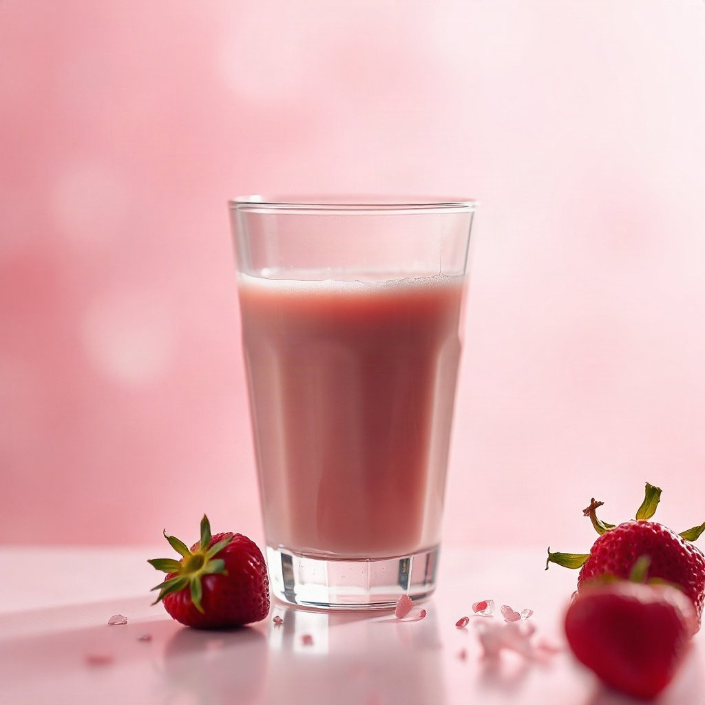 Pink PFPs — strawberry milk glass, dreamy digital painting, gentle bokeh