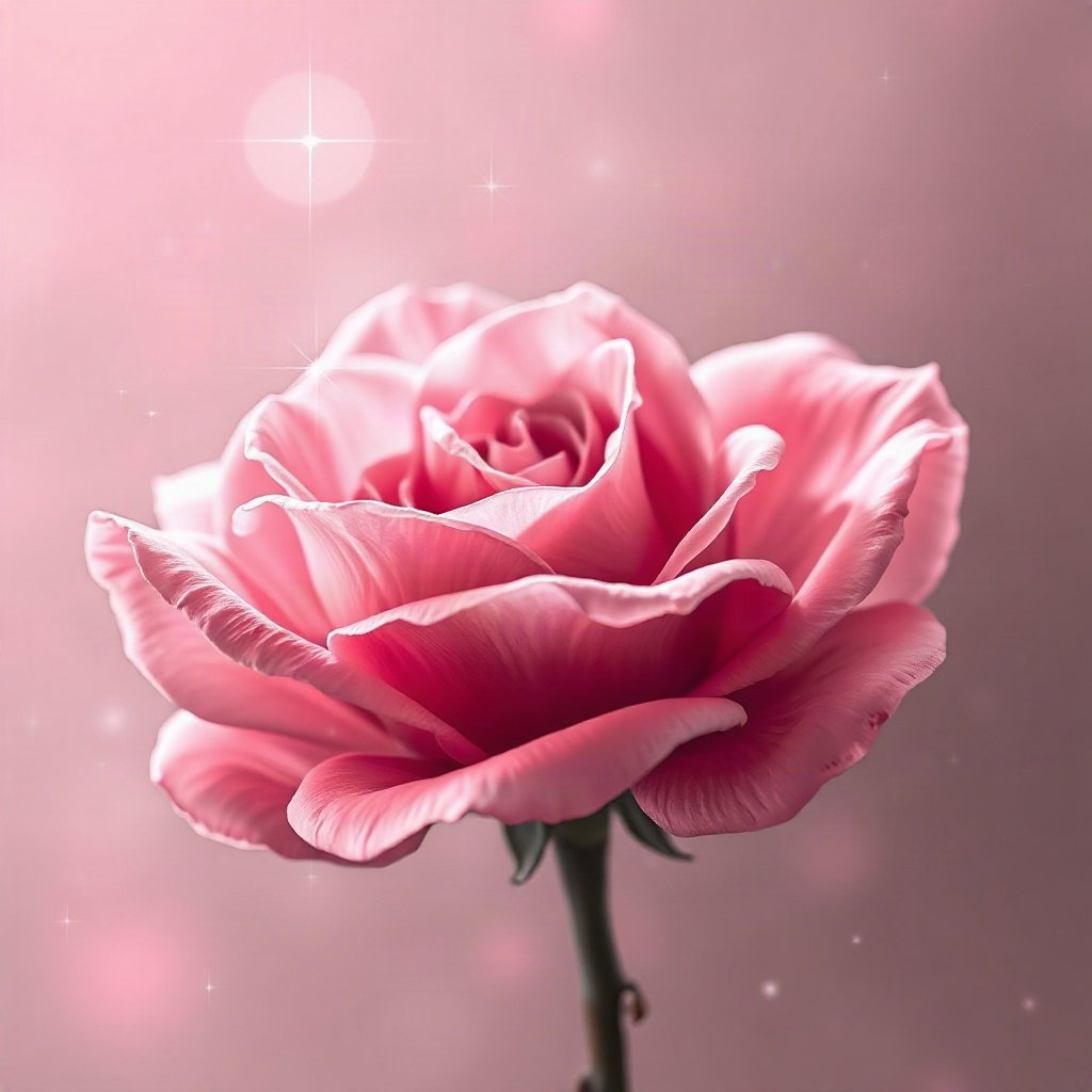 Pink PFPs — rose in bloom, dreamy digital painting, subtle sparkle