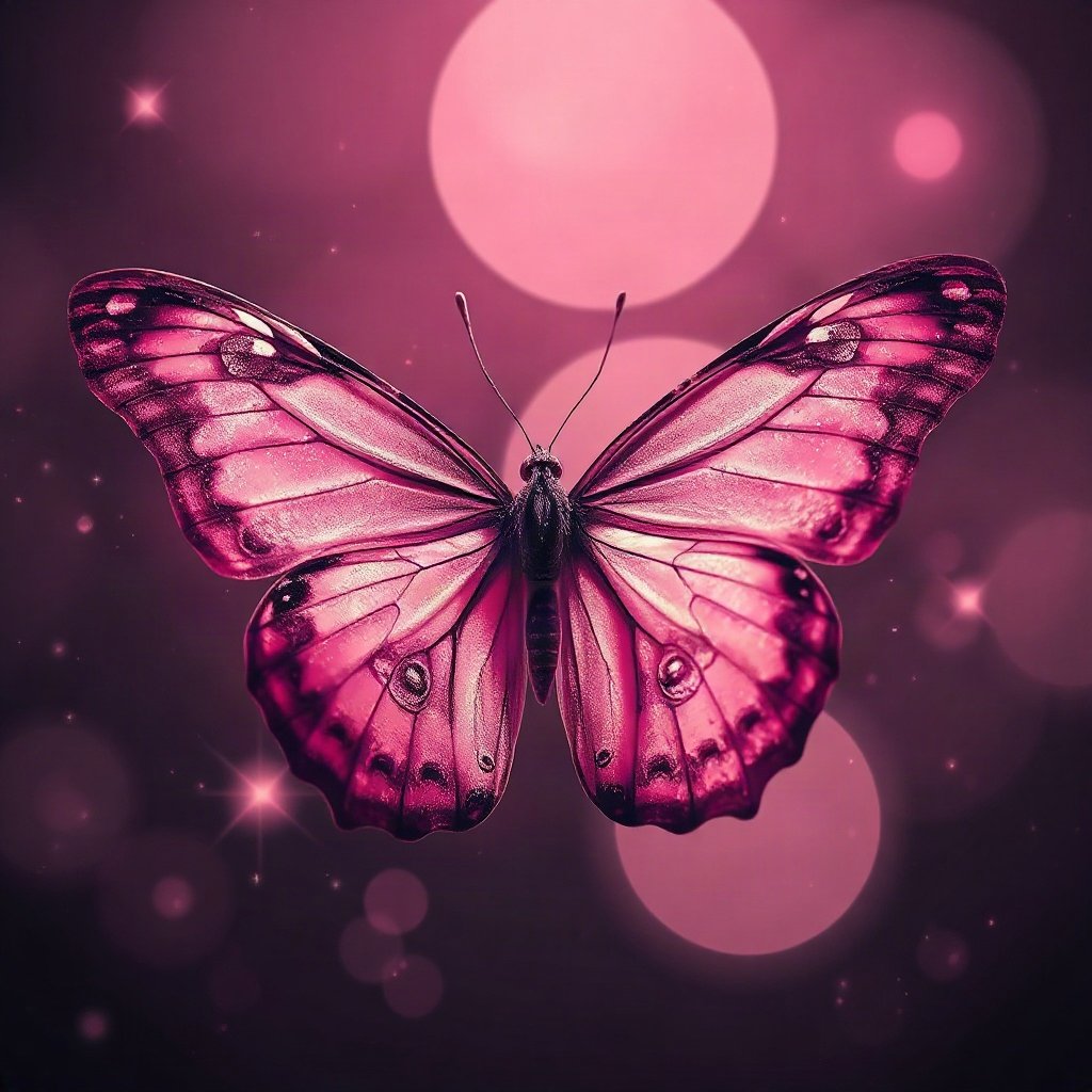 Pink PFPs — butterfly, cinematic photo style, subtle sparkle