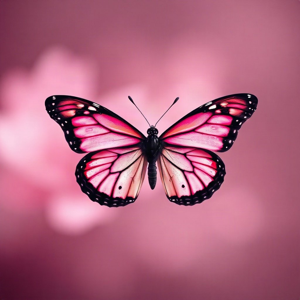 Pink PFPs — butterfly, cinematic photo style, gentle bokeh