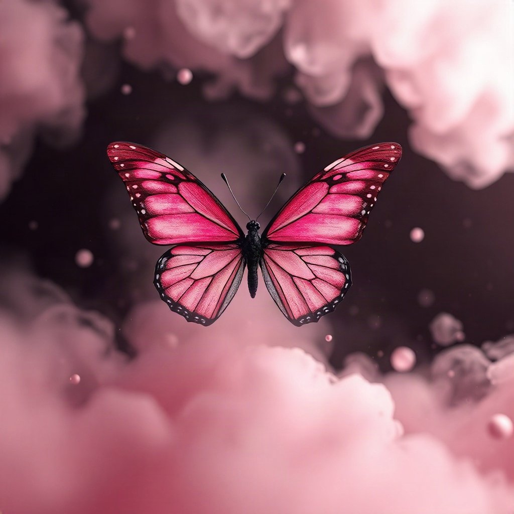Pink PFPs — butterfly, soft 3d render, misty atmosphere