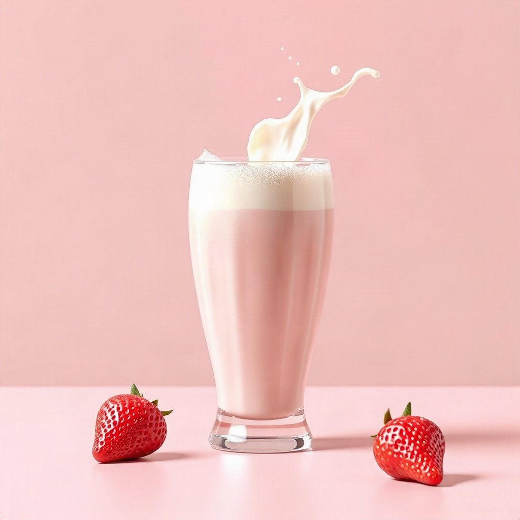 Pink PFPs — strawberry milk glass, soft 3d render, subtle sparkle