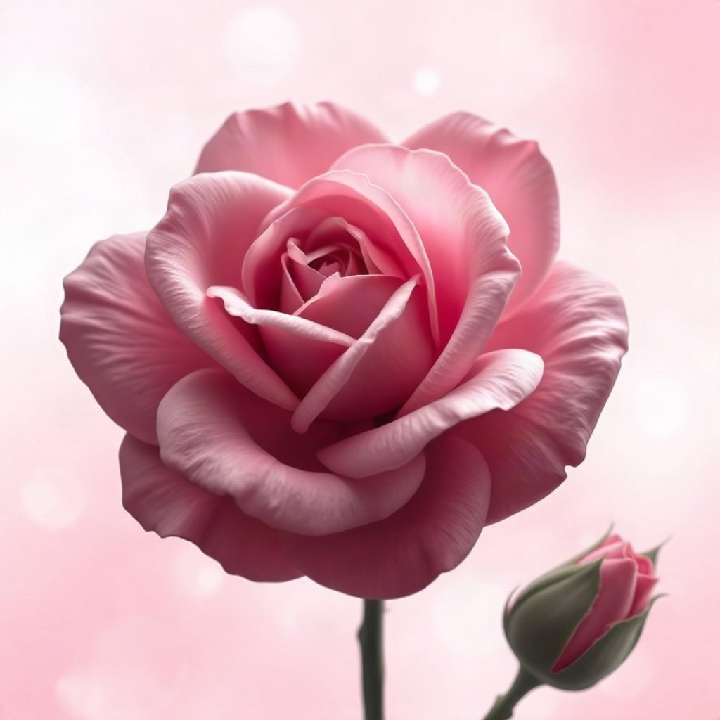 Pink PFPs — rose in bloom, dreamy digital painting, misty atmosphere