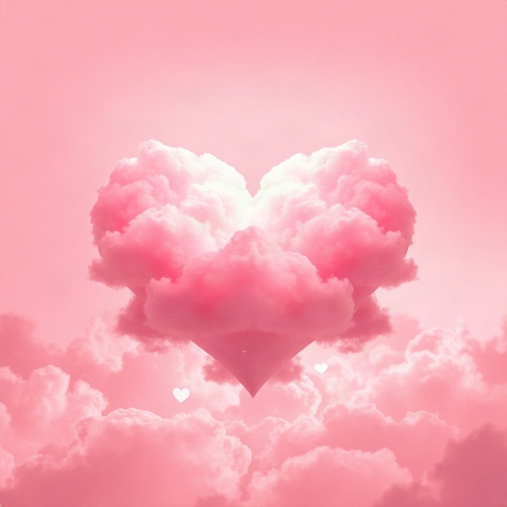 Pink PFPs — heart-shaped clouds, cinematic photo style, subtle sparkle