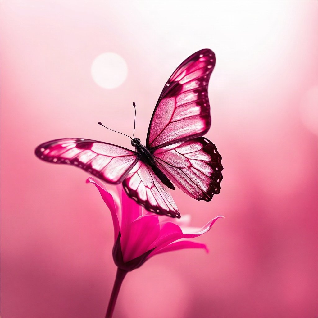 Pink PFPs — butterfly, cinematic photo style, subtle sparkle