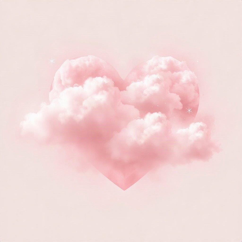 Pink PFPs — heart-shaped clouds, dreamy digital painting, subtle sparkle